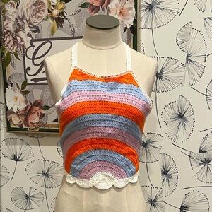 India Boutique S NWT Colorful Striped Crochet Halter Top